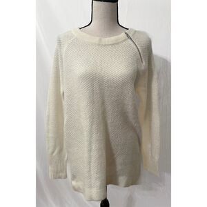Abercrombie & Fitch Crewneck Knit Sweater | Zip Shoulder Cream NWT